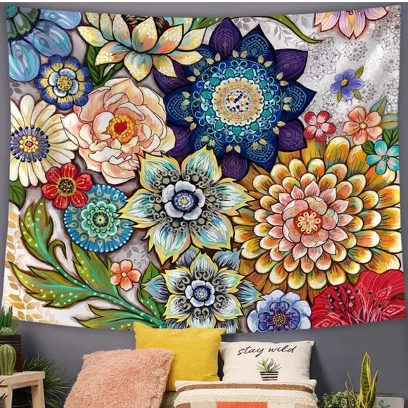 Colorful Floral Botanical Wildflower Nature Tapestry Wall Art for Bed/LivingRoom - Picture 6 of 6